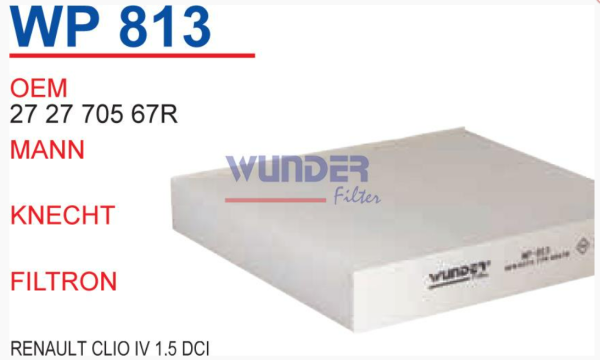 WUNDER WP813 | Renault Clio 4 2012- Polen Filtresi Karbonsuz
