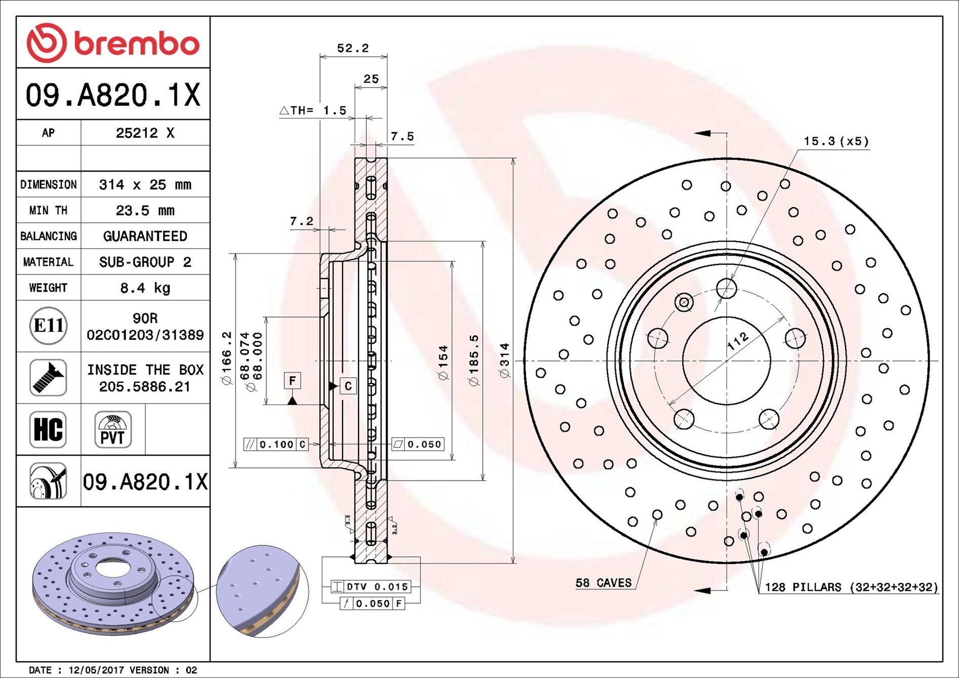 BREMBO 09.A820.1X | Fren Diski Ön (Audi A4 08-A5 08 -) | 1 Adet