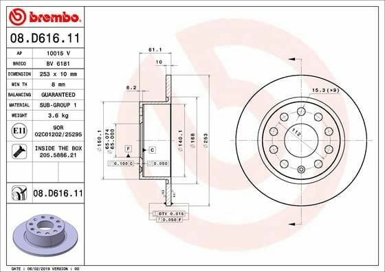 BREMBO 08.D616.11 | Fren Diski Arka (Skoda Octavia 18 -)-253×10 5×112 | 2 Adet
