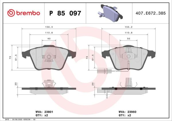 BREMBO P85097 | Fren Balatası Ön Kablolu (Audi A6 05-11 A4 01-08)