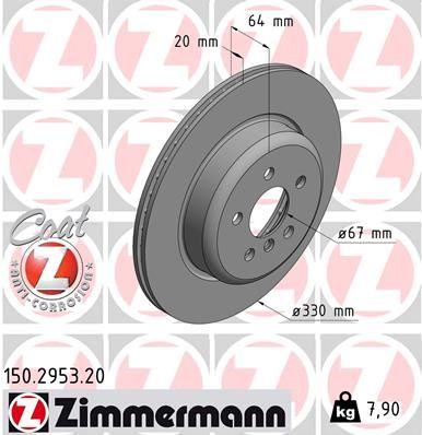 ZIMMERMAN 150.2953.20 | BMW G30-G01 Arka Fren Diski Sağ 330mm 34216882246