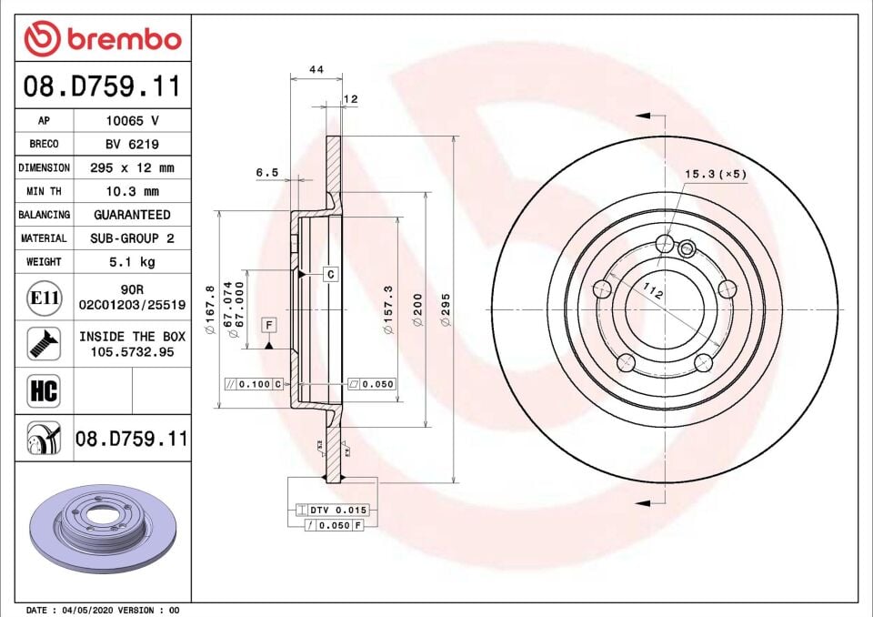 BREMBO 08.D759.11 | Fren Diski Arka W118 / W177 / W247 | 2 Adet