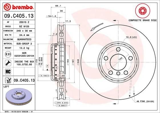 BREMBO 09.C405.13 | Fren Diski Ön Composıte BMW | 1 Adet