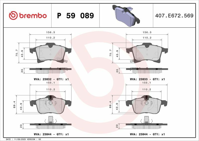 BREMBO P59089 | Fren Balatası Ön (Opel Astra H Corsa D Corsa E)