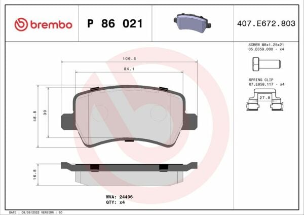 BREMBO P86021X | Fren Balatası Arka (Ford S / Max 1.8 TDCI 2.0Tdcı 2.0 06 / Volvo S60-S80-Xc60-Xc70-V60-V70 (09-17) (Freelander II 13 Evoqu 12)