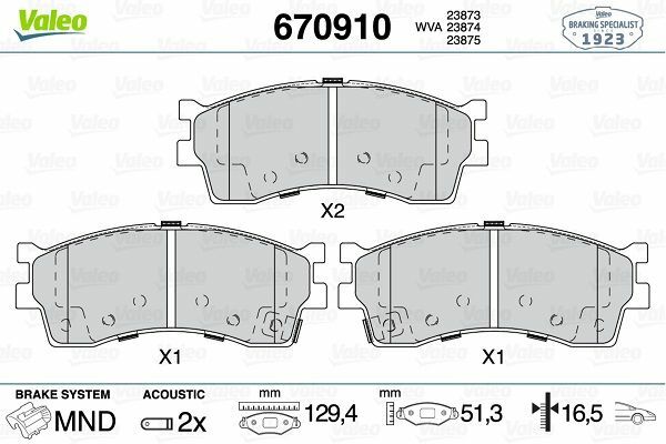 VALEO 670910 | Fren Balata Ön 01-05 Shuma 1.6 + ABS