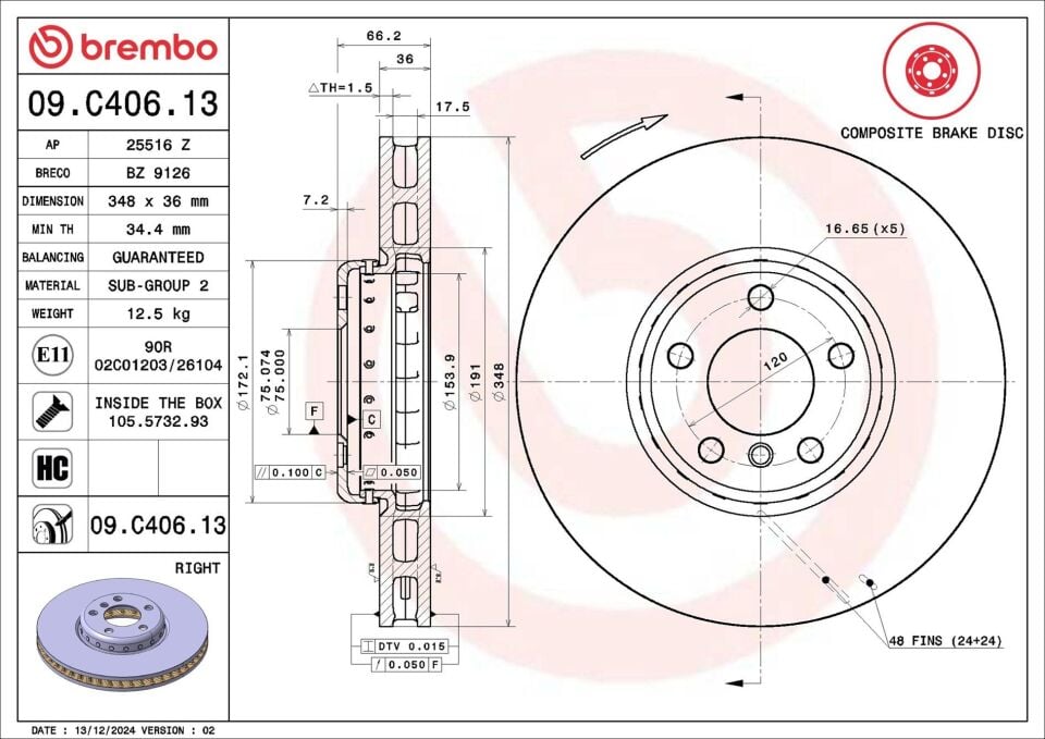 BREMBO 09.C406.13 | Fren Diski Ön Composıte BMW | 1 Adet