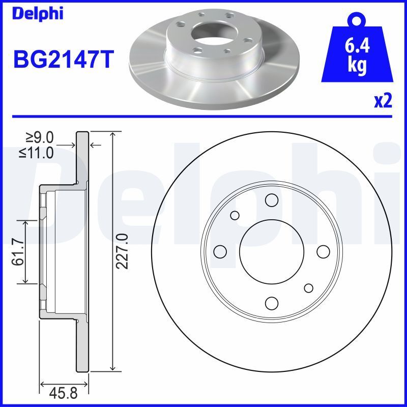 DELPHI BG2147T | Fren Diski Ön Arka (4D 227 mm) Fiat M131 1600 Dks