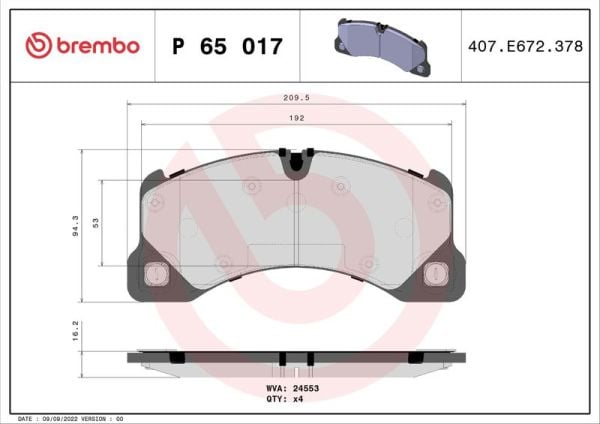 BREMBO P65017 | Fren Balatası Ön-16mm (VW Touareg 03-18 Porsche Cayenne 03-Panamera 09 -)