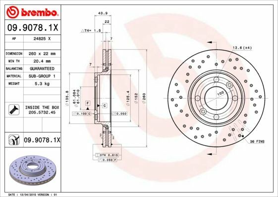 BREMBO 09.9078.1X | Fren Diski Ön Xtra Line Renault Clio III Modus 1.2 16V D4f 1.4 16V K4j 1.5 K9k Megane II 1.4 16V K4j Delikli | 2 Adet