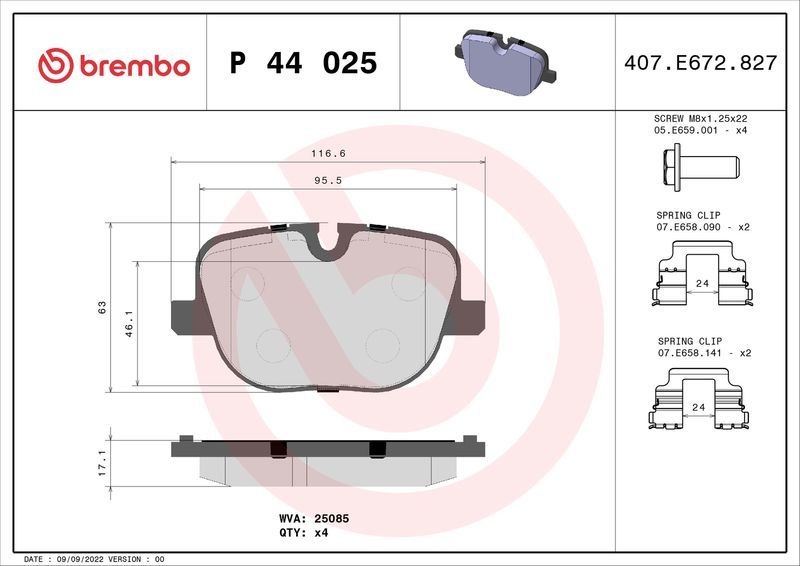 BREMBO P44025 | Fren Balatası Arka-(Land Rover Range Rover IV 2012 / Land Rover Discovery IV 2010 /)