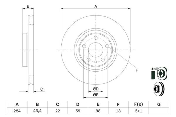 BOSCH 0986478521 | Disk On (Ad) 10-Doblo-Egea 1.3Mjt (Ø=284) Kaplamalı | 2 Adet