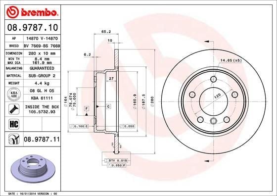 BREMBO 08.9787.11 | Fren Diski Arka Kaplamalı BMW E81-E87 116I 118D 118I | 2 Adet