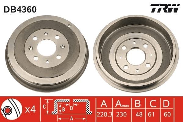 TRW DB4360 | Fren Kampana Arka (Fiat Grande Punto 1.3 JTD 1.4 05-/ Evo 1.3 JTD 1.4 09-12 / Opel Corsa D)