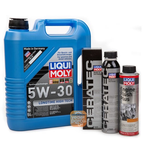 LIQUI MOLY 5W-30 Motor Yağı DPF`li Sentetik LONGTIME HIGH TECH 5 Litre ( 9507 ) + Ceratec ( 7181 ) + Engine Flush Plus ( 2657 ) Katkı Kiti