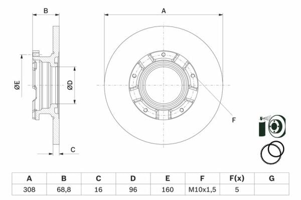 BOSCH 0986479F62 | Disk Arka (Ad) 12-Transit.Custom 2.2Tdci | 1 Adet