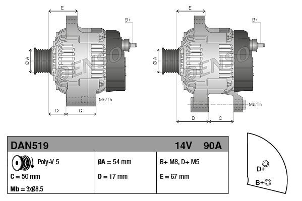 DENSO DAN519 | Alternatör 12V 90 A