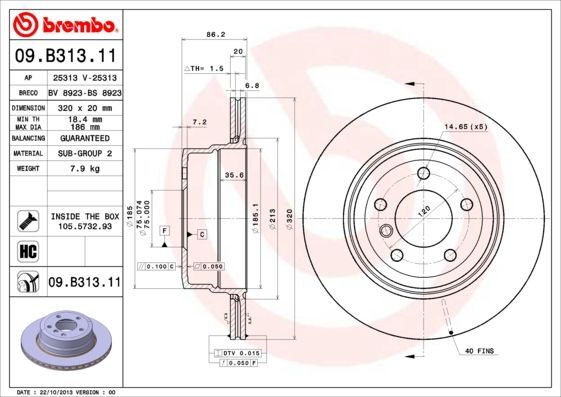 BREMBO 09.B313.11 | Fren Diski Arka Hava Kanallı UV Coated BMW E60-E61 X Drıve | 2 Adet