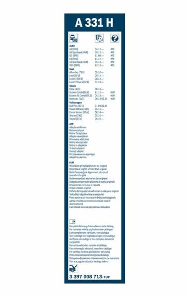 BOSCH 3397008713 | Silgi Süpürgesi Arka 33Cm 09-Golf.V-Psst-Sharan-Tou-Fbı-Oct-Leo-Ibz-A3 Aerotwın | 1 Adet