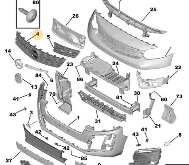 MOPAR (PSA) 98331286XT | Ön Tampon Izgarası Zafira Life (K0) Vivaro (K0)
