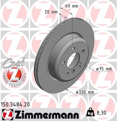 ZIMMERMANN 150.3484.20 | Fren Diski Arka BMW 5 Serisi F10 F11 2010 > | 2 Adet