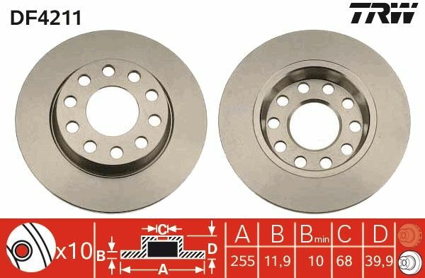 TRW DF4211 | Arka Fren Diski-255X125×112 (Audi A4 01-08 Seat Exeo 09-14)