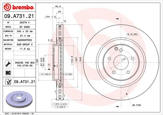 BREMBO 09.A731.21 | Fren Diski Ön UV Coated Mercedes C350 | 2 Adet