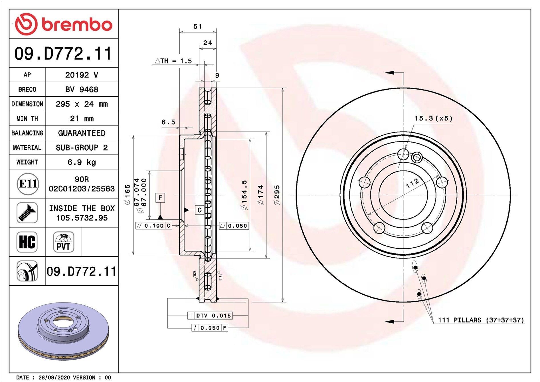 BREMBO 09.D772.11 | Fren Diski Ön W177 / W247 | 2 Adet