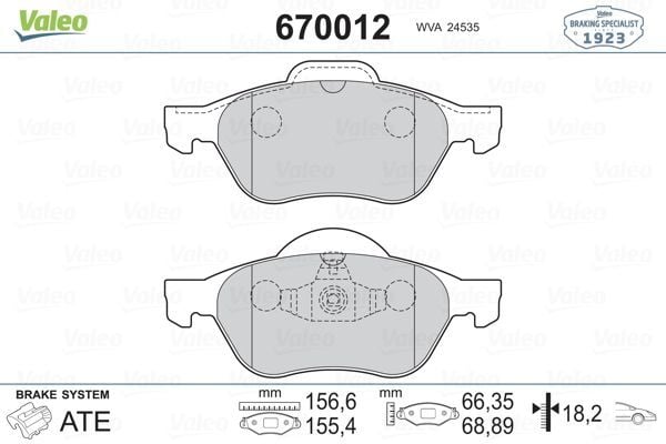 VALEO 670012 | Fren Balata Ön 06-Megane.II-Lgn.II 1.5 DCI-1.6-2.0