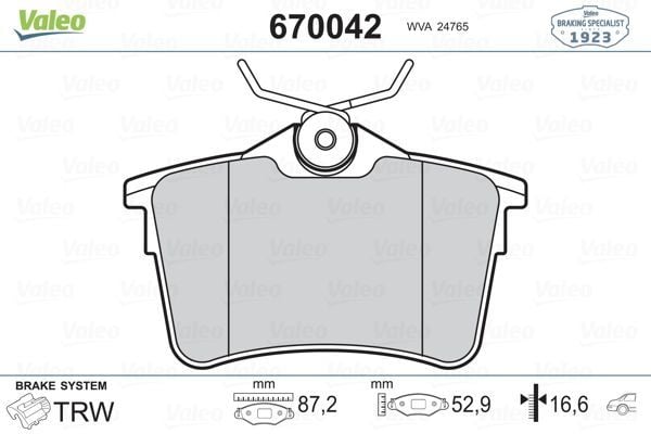 VALEO 670042 | Fren Balata Arka 08-Partner.Tepee-Brl 1.6Hdi