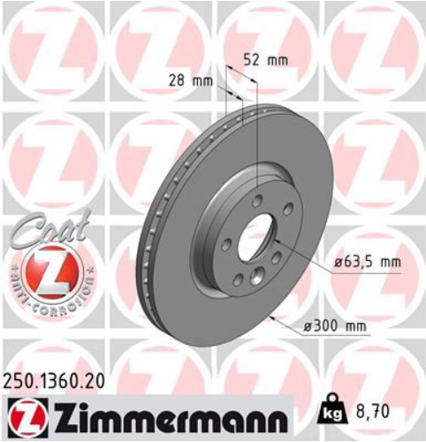 Volvo S60 Ön Fren Disk Takımı Zimmerman marka 250.1360.20