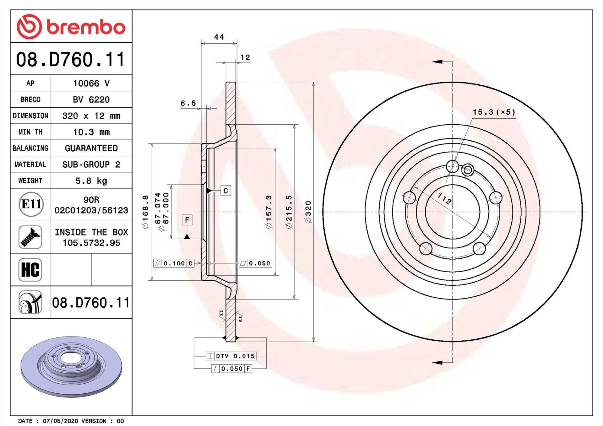 BREMBO 08.D760.11 | Fren Diski Arka W118 / W177 / W247 | 2 Adet