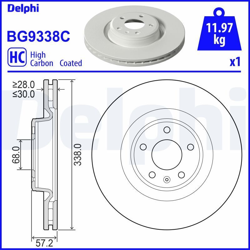 DELPHI BG9338C | Ön Fren Diski-338×30 5×112 (Audi A4 16-A6 19-Q5 17 -)