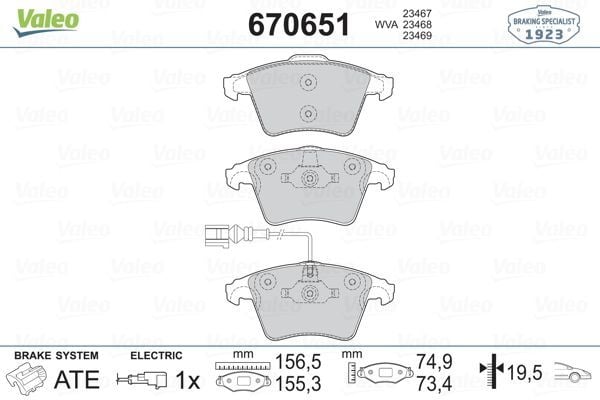 VALEO 670651 | Fren Balata Ön 03-T.Porter T.5 + Fs