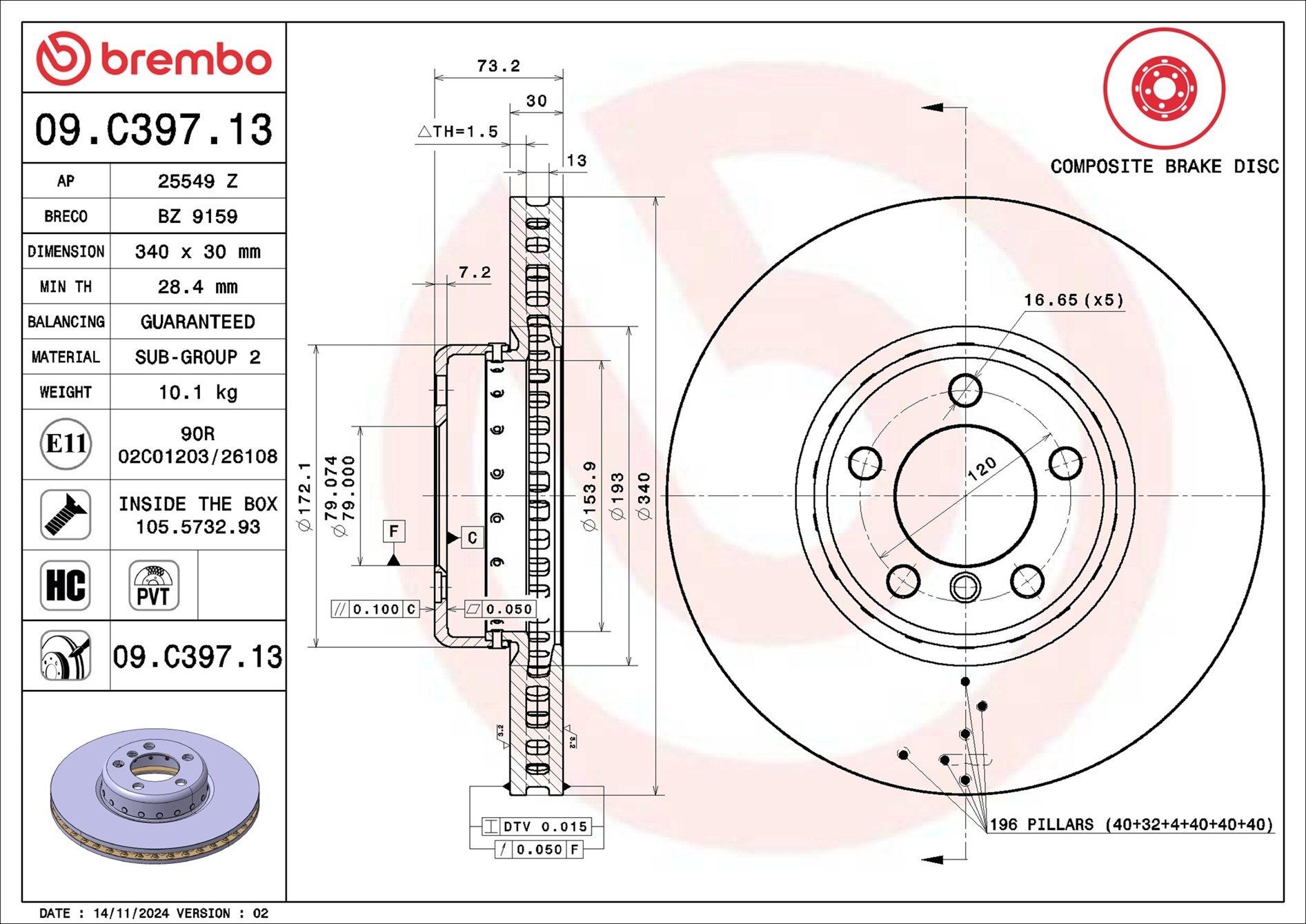 BREMBO 09.C397.13 | Fren Diski Ön (BMW F20-F30-F32-F36-F80 On) | 2 Adet