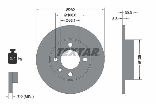 TEXTAR 92098203 | Fren Diski Arka 22876-Ddf1233-Df4062 (Adet Fıyat) | 2 Adet
