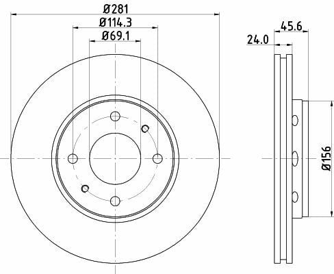 HELLA PAGID 8DD355107-031 | Fren Diski Ön Havalı (281-4)-(Mitsubishi Carisma 00 / 06 / Volvo S40-V40 00 /) | 2 Adet